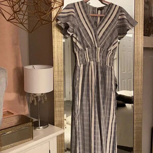 NWOT Cotton Short Sleeve Wide Leg Striped  Jumpsuit, Size M